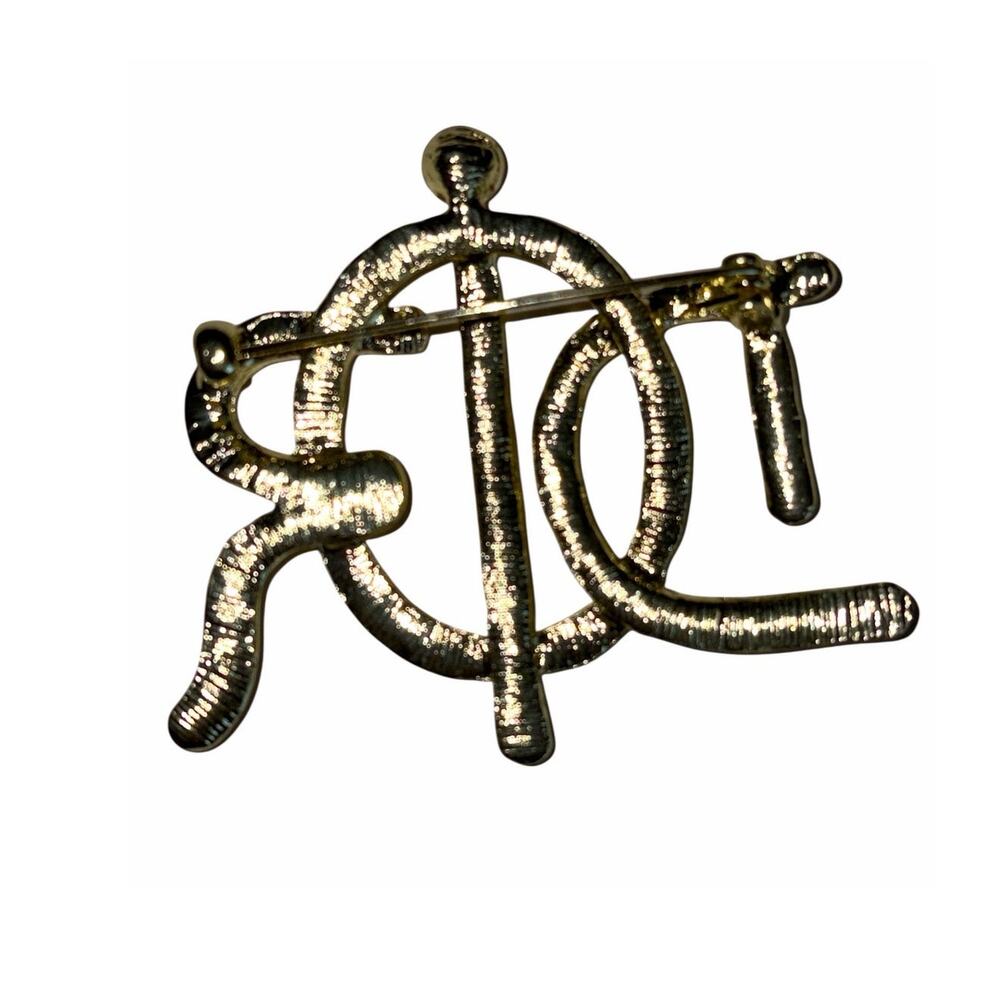 Designer Inspired Gold Tone Word Brooch Pin - Picture 3 of 10